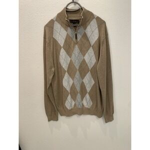 TASSO ELBA Mens Size Large Luxury Yarns Pullover 1/4 Zip Argyle  Sweater
